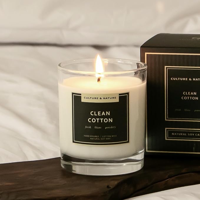 CULTURE & NATURE Natural Soy Wax Candle 7oz Clean Cotton Scented
