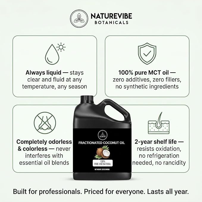 Naturevibe Botanicals Fractionated Coconut Oil 32 Ounces | 100% Pure and Natural | Great for Skin Care and Hair Care