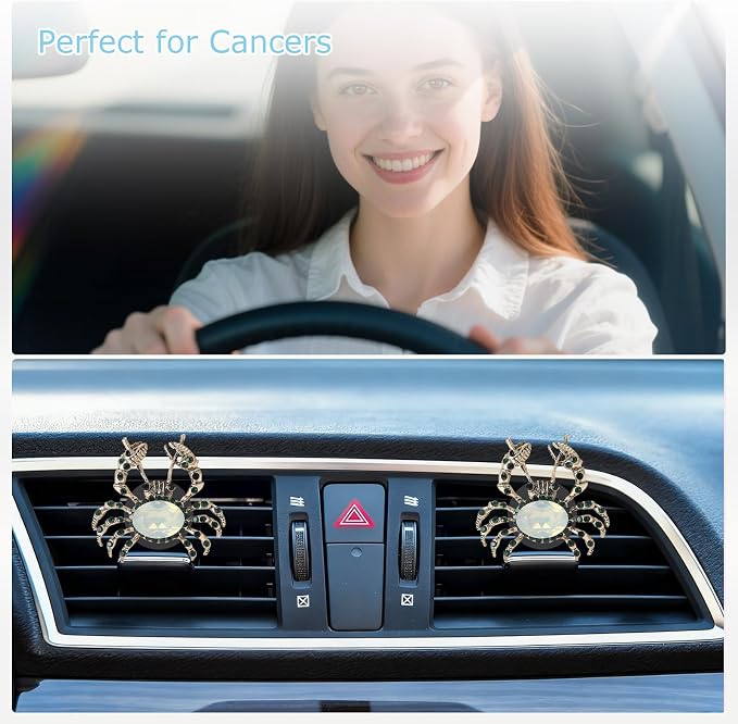 ORIESSE 2pcs Crab Car Vent Clip,Crystal Coastal Car Air Freshener Vent Clips,Nautical Beach Car Interior Decor,Aromatherapy Essential Oil Diffuser, Cancer Zodiac Gifts for Women Men