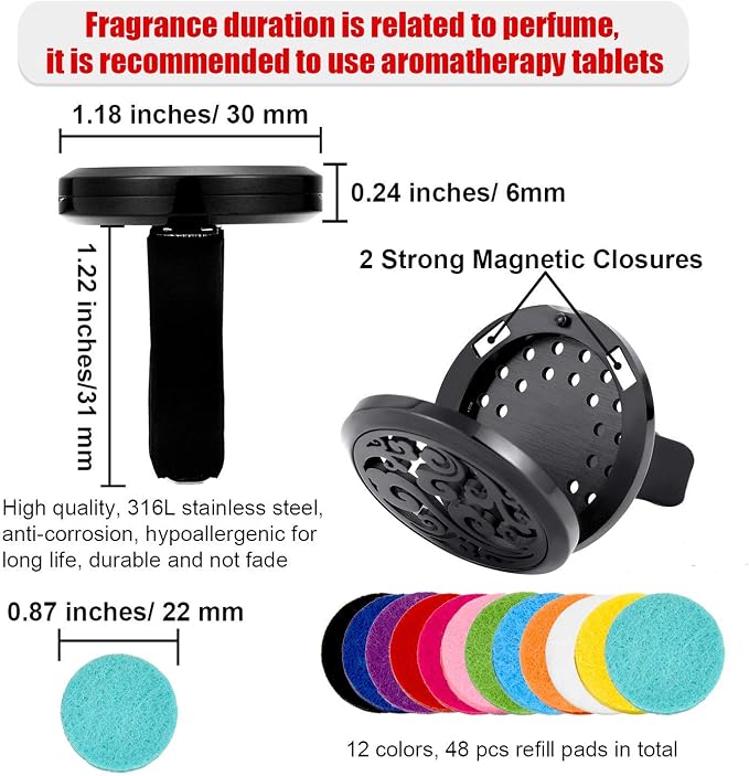 Tatuo 2 Pieces 316l Car Aromatherapy Essential Oil Diffuser Air Freshener Vent Clip with 48 Felt Pad Gift for Women Men Birthday Mother's Day(Cloud, Sunflower Patterns)