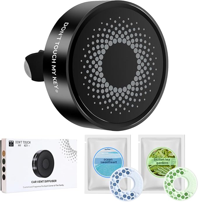 Car Diffuser Air Freshener Vent Clip Aluminum Aroma Diffuser Long Lasting Scent Odor Eliminator Pleasant New Car Smell Scent with 2 Refill Pads Ocean Tea Perfume for Men Women(Mysterious Black)
