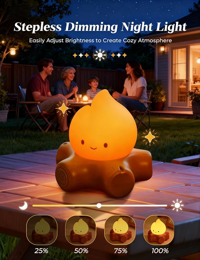 Chibi Campfire Light with Soothing Sounds, Sleep Aid Night Light for Kids, Portable Rechargeable White Noise Cozy Campfire Night Light for Room Decor Camping Trips, Cute Gifts