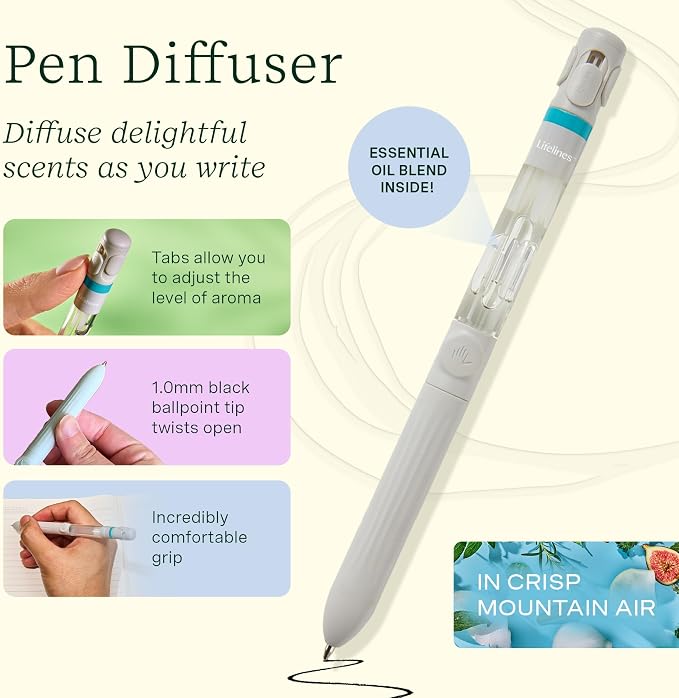 Lifelines Sensory Essentials Travel Set - Includes Everyday Aromatherapy Diffuser, Fidget Grounding Stone, Pen Diffuser & 3 Essential Oil Blends - Unique Sensory Gifts for Women & Men