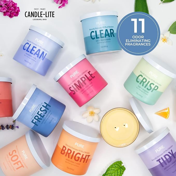 Candle-Lite Pure Lavender & Sandalwood Odor Eliminating Scented Candles, Neofresh Technology Eliminates 99.9% of Odors, 16 oz 2-Wick Jar, Proudly Poured in The USA, Up to 60 Hours Burn Time