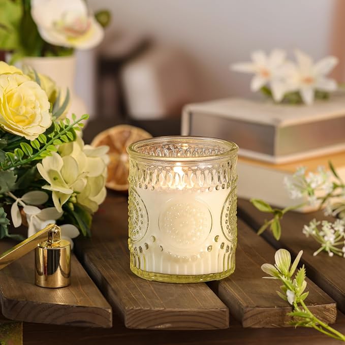 DARJEN Vanilla Candles for Home- 5.3oz 35H Natural Soy Wax Aromatherapy Jar Candle with Strong Scent, Decorative Aesthetic Candles for Living Room, Gathering, Kitchen, Luxury Gift for Women