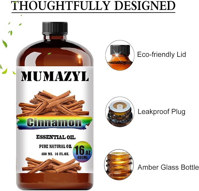 Cinnamon Essential Oil, Cinnamon Oil 16 Fl Oz 480ML for Diffuser Humidifier Yoga Cleaning DIY Candle Soap Making MUMAZYL Essential Oils