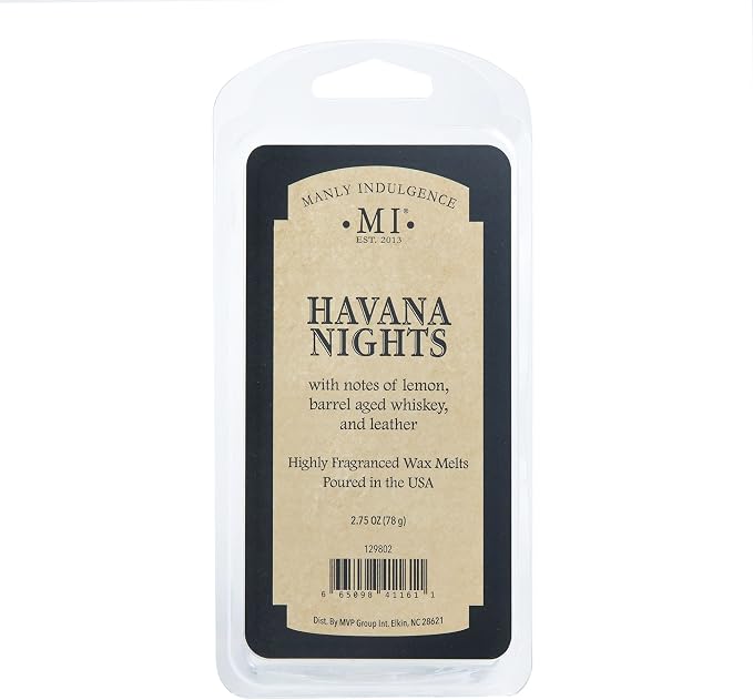 Manly Indulgence Havana Nights Scented Wax Melts, Wax Melt Warmer Cubes, Long Lasting Scented Wax Warmer Cubes, 4 Pack, 6 Cubes Each - Made in The USA