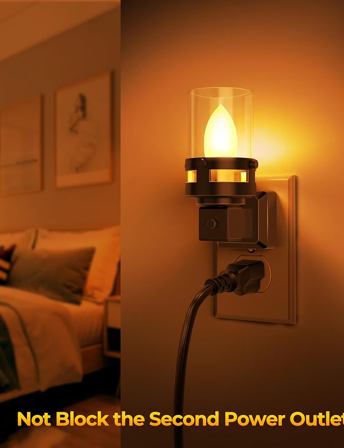Briignite Candle Night Light Plug in [2 Pack], Amber Night Lights Plug into Wall, LED Night Light with Dusk to Dawn Light Sensor, 1800K Amber Candle Nightlight for Kids Hallway Bathroom Bedroom