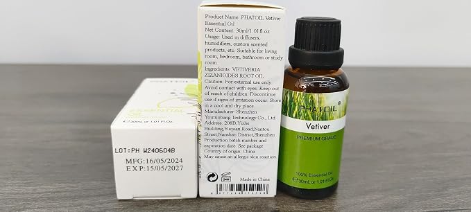 Vetiver Essential Oil, 1.01Fl.Oz (30ML) PHATOIL Pure Essential Oil Singles for Aromatherapy Diffusers, Humidifiers, Great for DIY Candle and Soap Making, Gift for Friend