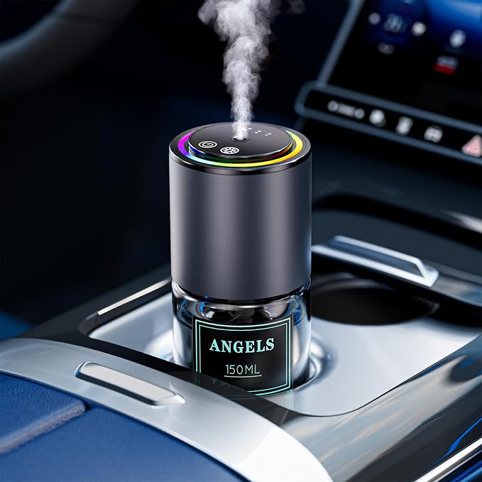 Car Air Freshener Diffuser,Smart Car Air Freshener 150ml Capacity for 6 Months,RGB Music Syncing Light,Auto On/Off,Suitable for Cars,Offices (Angel)