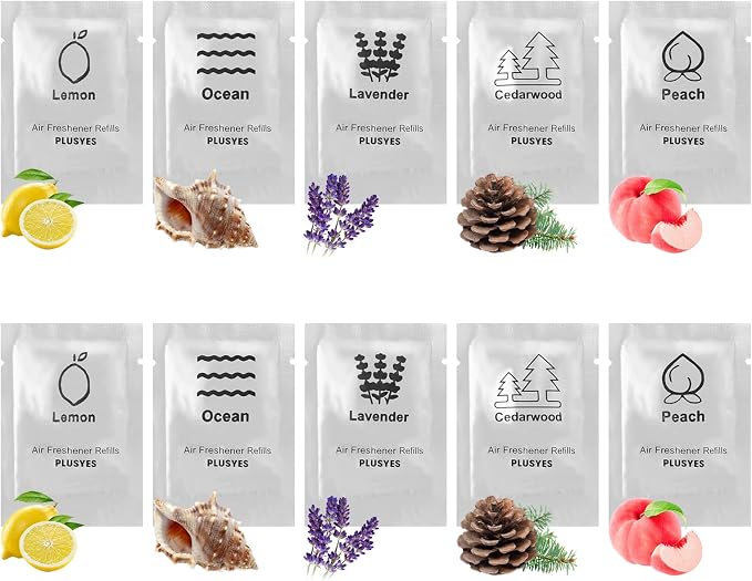 10 Pack Car Air Vent Clip Freshener Refills Solid Fragrance - 5 Scents Replacement Pads Car Fresheners Long Lasting - Variety Scent Refill - Cedarwood, Lemon, Ocean, Peach, Lavender