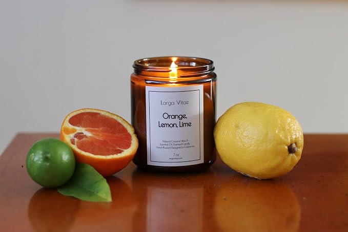 Organic Coconut Wax Aromatherapy Candle | Citrus Orange Lemon Lime | Non-Toxic, Pet Safe, Allergy Friendly | Phthalate Free | Zero Waste Sustainable Gift