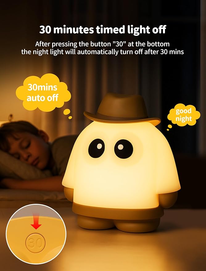 Ghost Night Light, Rechargeable Bedside Lamp, Portable Sleep Nightlight, Dimmable Night Lamps, Cute Nursery Lamp, Funny Gifts for Kids Teens Adults(Orange)