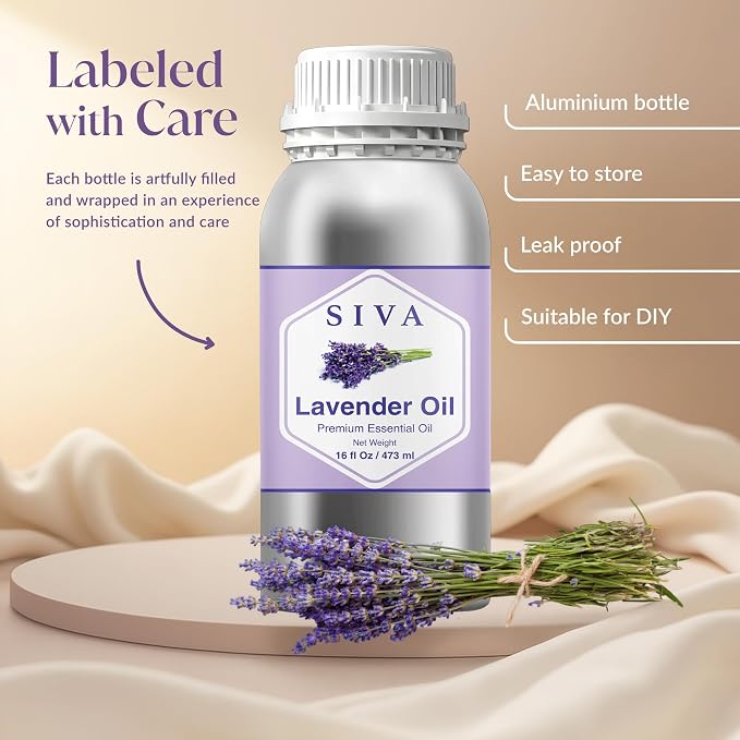 Siva Lavender Essential Oil 16 Fl Oz – for Diffuser, Skin & Hair Care – Ideal for Aromatherapy, Massage & DIY Blends