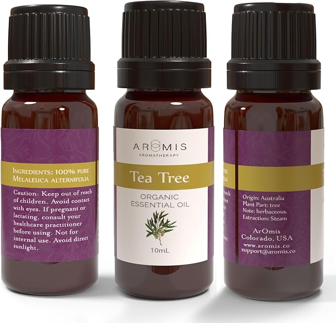 ArOmis Organic Tea Tree Essential Oil - 100% Pure Therapeutic Grade - Undiluted, Premium Oil - 150 Micron Filtered, Perfect for Aromatherapy Diffusers (10ml / .34 fl oz)