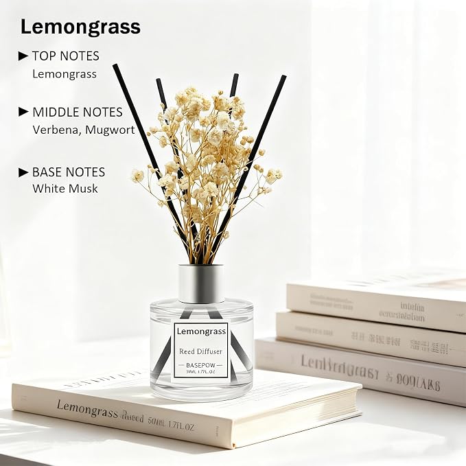Reed Diffuser Set of 3 Pack,Lavender,White Jasmine,Lemongrass Scented Oil Diffuser with 12 Sticks,Reed Diffuser for Home Living Room Office Bathroom Air Freshener,50ml x 3
