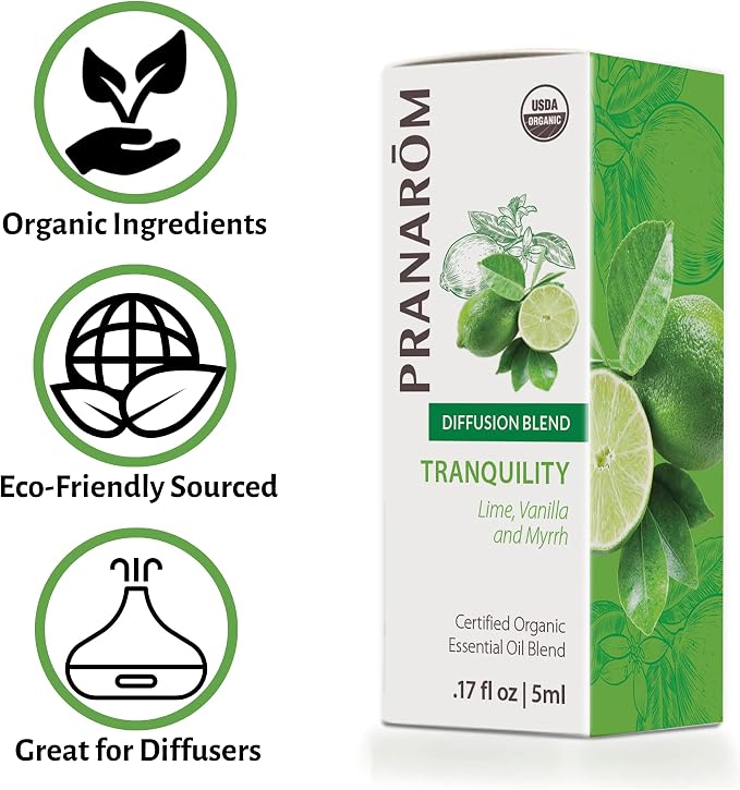 Pranarom - Tranquility Essential Oil Blend (5ml) - Lemon, Bergamot, Distilled Lime, Petitgrain, Spearmint, Orange - 100% Pure Essential Oil for Grounding & Clarity|USDA and ECOCERT Certified Organic