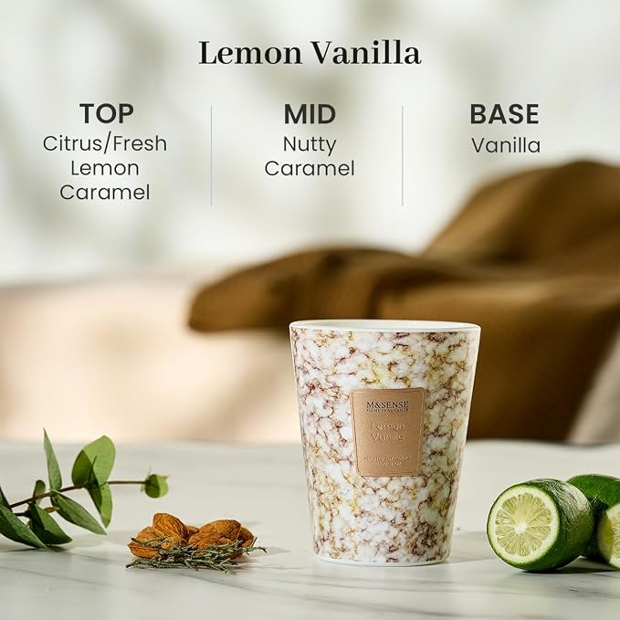 M&SENSE Lemon Vanilla Scented Soy Candle, 3 Wick Highly Scented 14.1 Oz 75H, Aromatherapy Christmas Gift for Women and Men