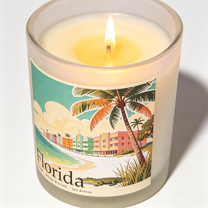 Florida Sunshine Scented Candle, Orange & Orange Blossom & Sea Breeze, Florida Gifts, Florida Souvenirs, Florida Souvenirs and Gifts, 100% Soy Wax, 7OZ