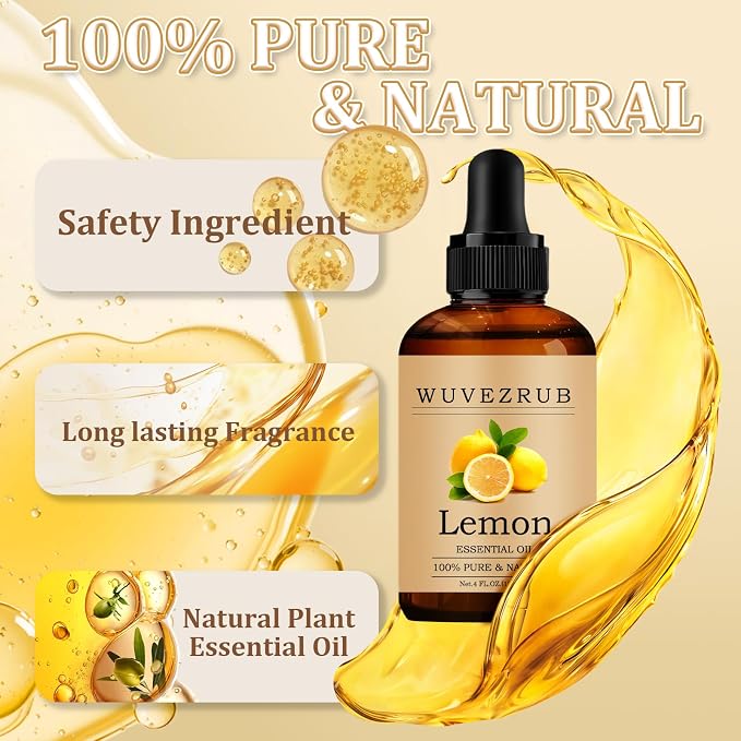 Lemon Essential Oil 120ML - 100% Pure and Natural Oils for Aromatherapy Diffuser - 4 Fl Oz/Lemon