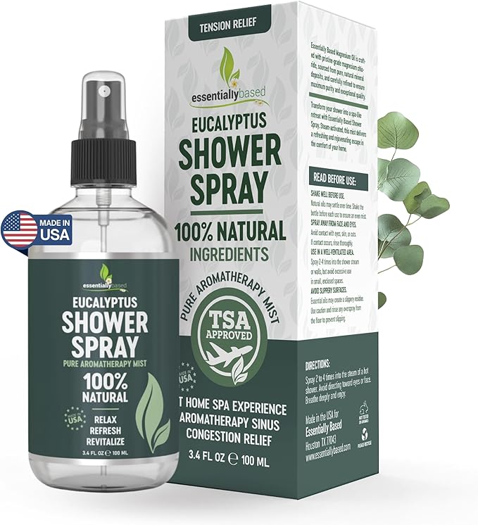 Pure Eucalyptus Shower Spray Travel Size (3.4oz) - 100% Pure and Organic Oil - Eucalyptus Spray for Shower, Sauna and Spa - Steam Room Oil - TSA Approved - Travel Size (3.4oz) - Made in USA
