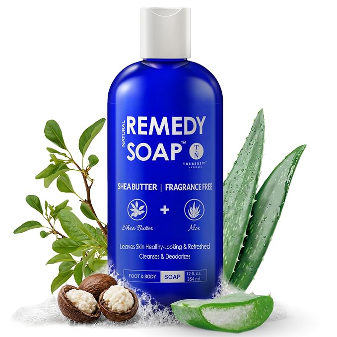 Truremedy Naturals Shea Butter Body Wash – Fragrance-Free Moisturizing Shower Gel for Men and Women – Hydrating Body Soap with Aloe, Jojoba, and Rosemary Oil, 12 oz