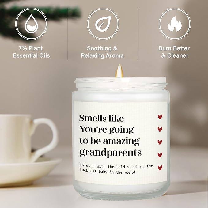 SteadStyle Pregnancy Announcement Gifts for Grandparents - Infused with Lucky Baby Scent, Gender Reveal, New Grandma Grandpa Gift, Home Decor Relaxation Lavender Scented Candles Emotional Keepsak 7oz