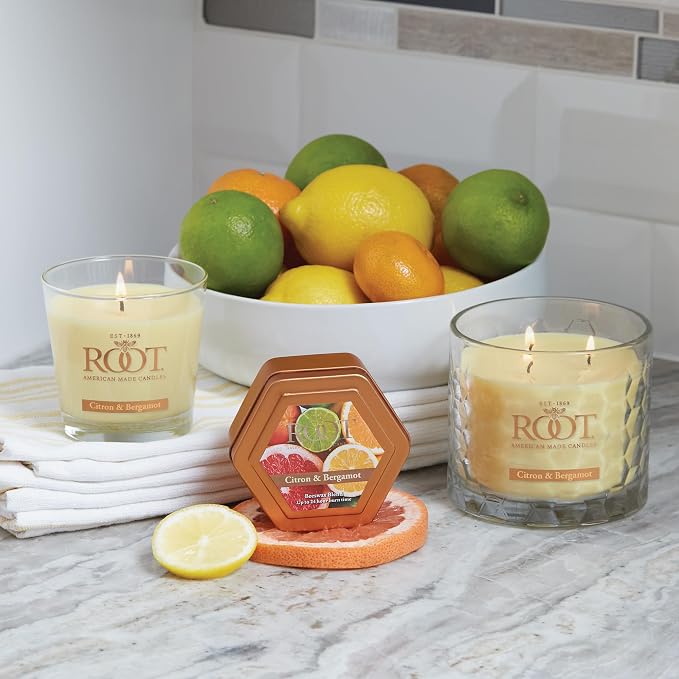 Root Candles Scented Candles Honeycomb Beeswax Blend Premium Handcrafted Candle, 12-Ounce 3-Wick, Citron & Bergamot