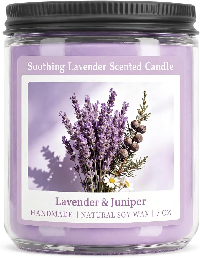 Homsolver Soothing Lavender Scented Candle, Natural Soy Candles with 50+ Hour Burn, Soft Juniper Lavender Fragrance Gift for Women, Men Friends, Everyday Use, Comfortable Spaces (Boutique Gifts Size)
