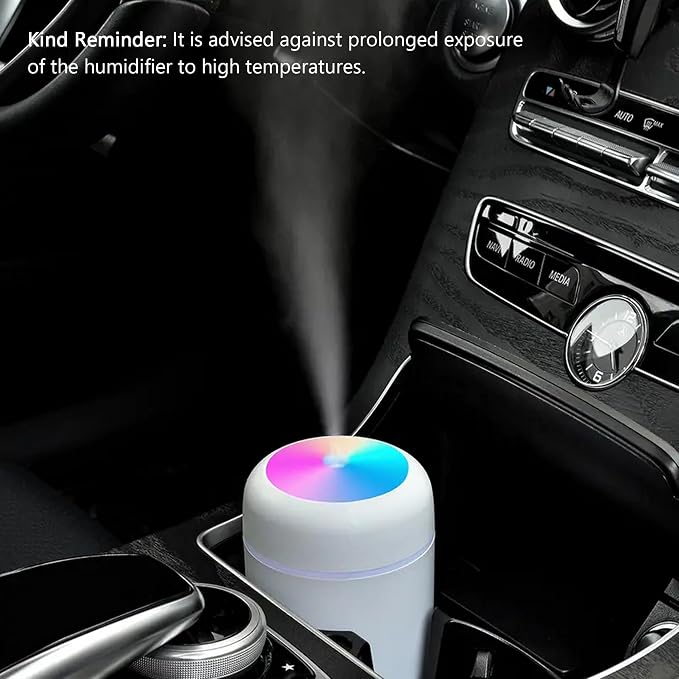 Portable Mini Humidifier, Colorful, Cool Mist, USB Powered. Perfect for Bedroom, Office & Car (300ml, Pink)