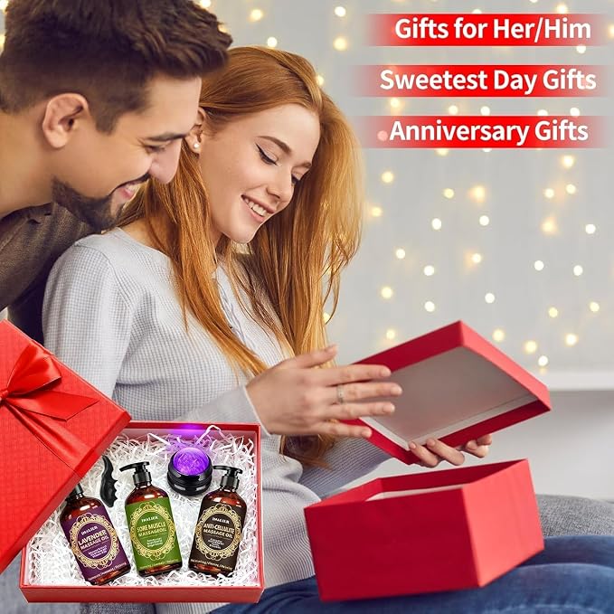 Massage Oil for Massage Therapy,3 Pack Cellulite Massage Oil,Sore Muscle Arnica Oil & Lavender Massage Body Oil with Massage Ball & Thumb Saver Tool,Mens Gifts,Birthday Gifts for Women and Men