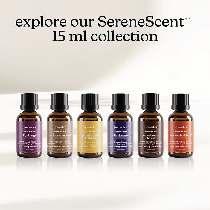 Homedics SereneScent Waterless Diffuser Oil Refill — Gilded Amber & Tonka (15ml). Compatible with Compact SereneScent Diffusers. Warm & Luxurious Home Fragrance. Plug & Play.