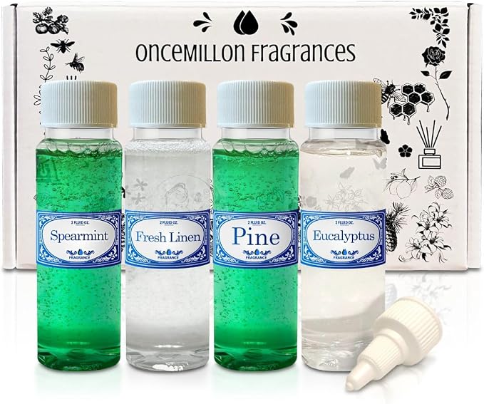 Cleaning Concentrated 2.0 Fl Oz Fragrances Pack, Spearmint, Pine, Fresh Linen & Eucalyptus, for Use in Water Vacuums Like Hyla, Rainbow, Diffusers, Aromatherapy, Not Made by Rexair or Rainbow