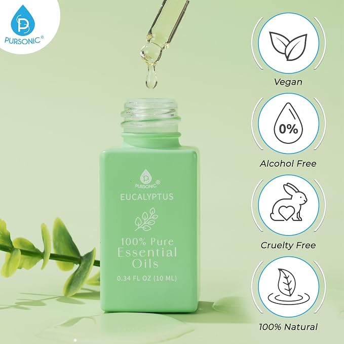 Natural Healing Power Essential Oils 100% Pure with Eucalyptus, Frankincense, Lavender, and Peppermint by Pursonic