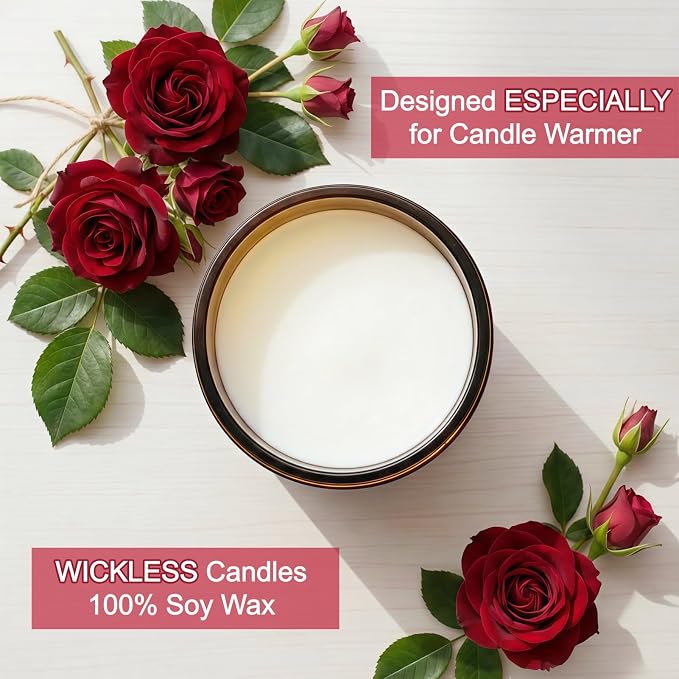 VOHO Rose Wickless Candles for Candle Warmer Lamp, 9oz Soy Candle with Stirring Spoon & Lid, Wickless Rose Aroma Ideal for Candle Lamp, Candles Gifts for Women Mothers Day Birthday Home