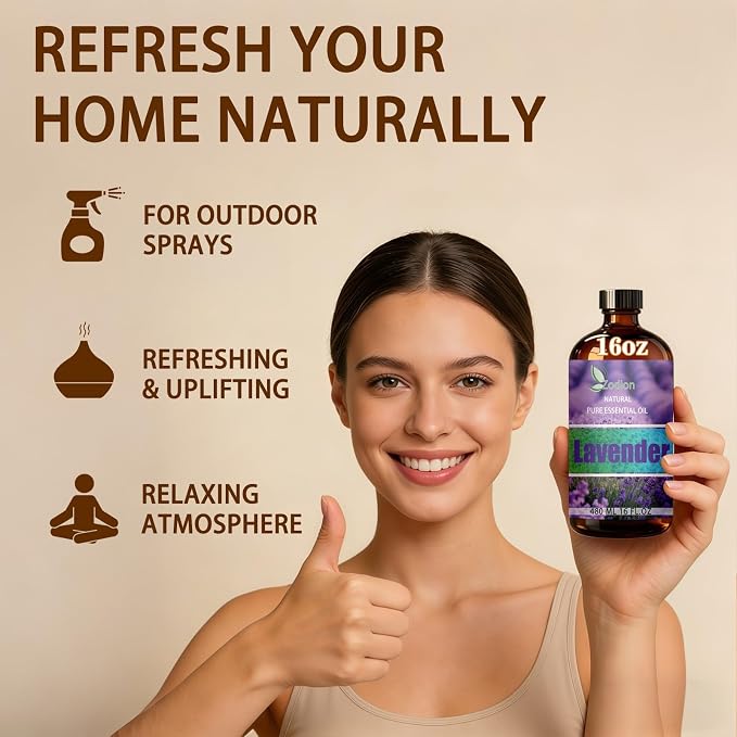 Lavender Essential Oil - Lavender Fragrance Oil for Diffuser, Massage, Humidifier, DIY Candle, Soap Making, Home, Bath, Yoga - 16 fl oz (480ml) - ZODION Essential Oils