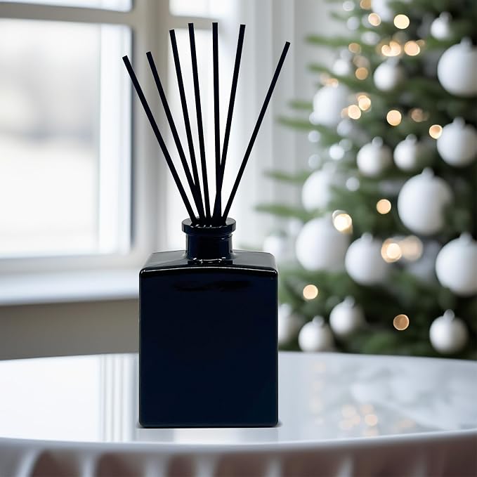 Urban Naturals Crisp Alpine Air Reed Diffuser Set with Eucalyptus, Citrus, Vanilla, Pine & Balsam Notes – 5 Ounce Sleek Black Rectangular Refillable Glass Bottle – Made in the USA