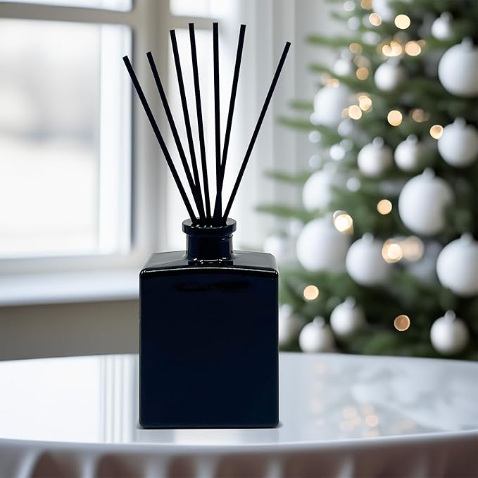 Urban Naturals Smoked Vanilla Reed Diffuser Set with Vanilla Bean, Sandalwood & Leather – 5 Ounce Sleek Black Rectangular Refillable Glass Bottle – Made in the USA