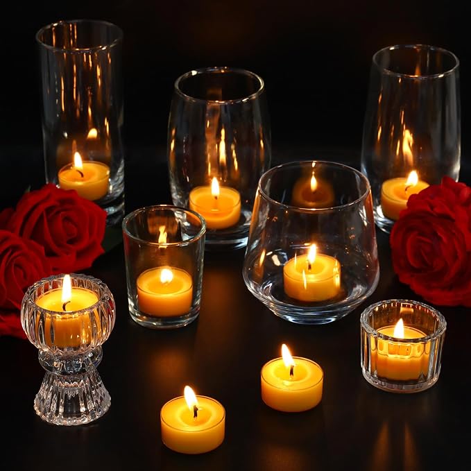 48 Packs Beeswax Tealight Candles, 100% Pure Beeswax Candles | 4-Hour Extended Burn Time | Natural Beeswax Tea Candle in Clear Cup, Perfect for Home Decor,Air Purification,Fragrance