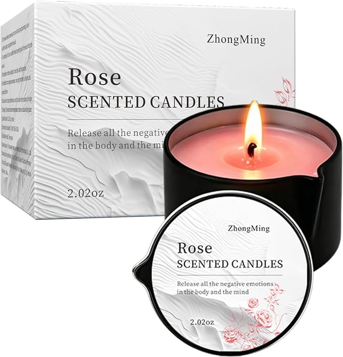 Natural Soy Wax Aromatherapy Candle for Home, Stress Relief & Relaxation, Long Lasting Fragrance Candle for Women & Men, 2.02 Oz (Rose)