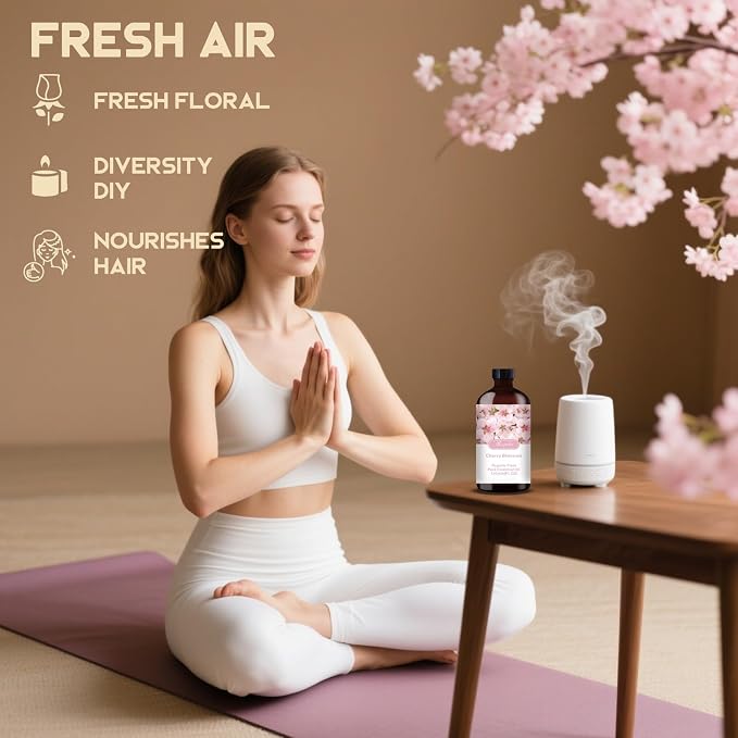 Cherry Blossom Essential Oil, Cherry Blossom Oil for Diffuser, Humidifier, DIY Candle, Soap, Floral Scent, Home, Gift Ready,Cherry Blossom Fragrance Oil - MLYNKL Essential Oils (4.33 fl oz / 130ml)