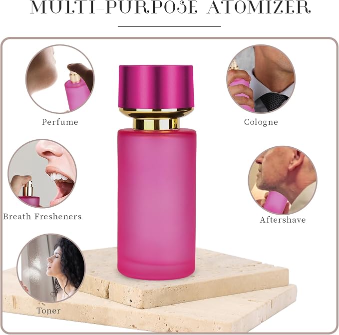 2pcs 50ml Glass Spray Bottle for Perfume,Refillable Travel Perfume Atomizer Bottles,Pink Portable Cologne Atomizer Empty Bottle.(Pink*2)