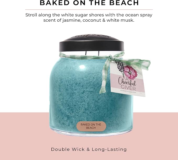 A Cheerful Giver - Baked On the Beach - 34oz Papa Scented Candle Jar with Lid - Keepers of the Light - 155 Hours of Burn Time, Gift Candle, Blue