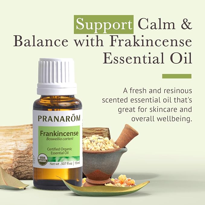 Pranarom USDA Certified Organic Frankincense Essential Oil (15ml), 100% Pure Undiluted Therapeutic Grade from Somalia for Aromatherapy, Diffuser, Skincare, Relaxation, Meditation