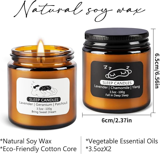 2 Pack Scented Candles Set|7 oz.Sleep Sweet Dream with Lavender,Geranium and Patchouli, Deep Sleep with Lavender,Chamomile Aromatherapy Candle,Long Lasting Time,Perfect Home Gifts for Men,Women | Lavender, Chamomile & Ylang-Ylang Natural Scented Candle...