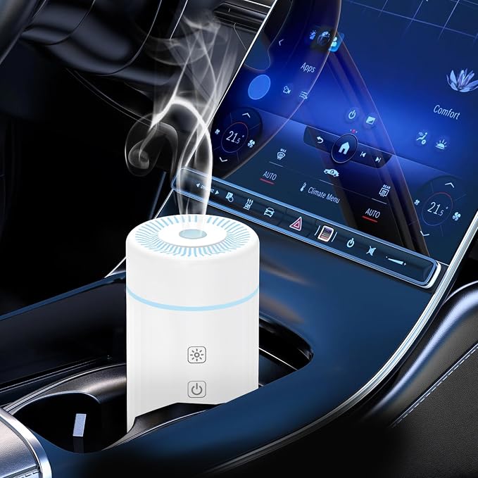 SEEDSEEL 100ML Car Essential Oil Diffuser, Rechargeable Battery Powered, Cordless Portable Humidifier with 7 LED Color Changing Lights for Travel (White)