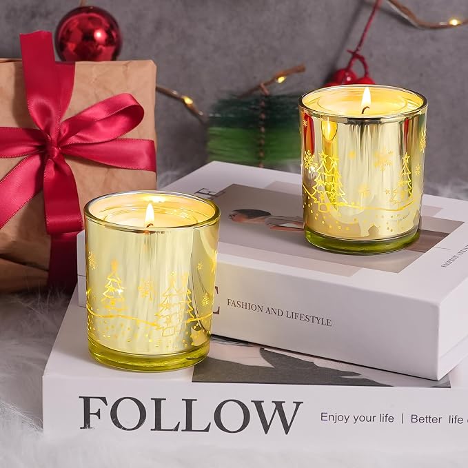 Viyffo Vanilla Candle for Home Scented - 5oz Small Non Toxic Soy Candle with LED Light, Decorative Gold Jar for Holiday Décor, Funny Birthday Gift for Women and Men