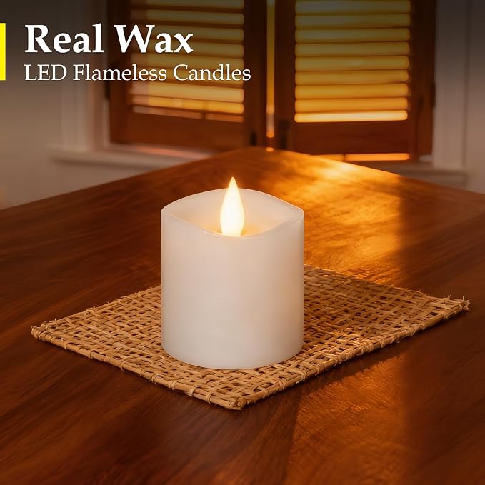 【Flameless Candles Battery Operated with Remote & Timer】3x3" White LED Pillar Candles - 600H Flickering Flame, Realistic Fake Candles for Indoor/Outdoor Valentine's Day, Weddings, Home Decor1-Pack