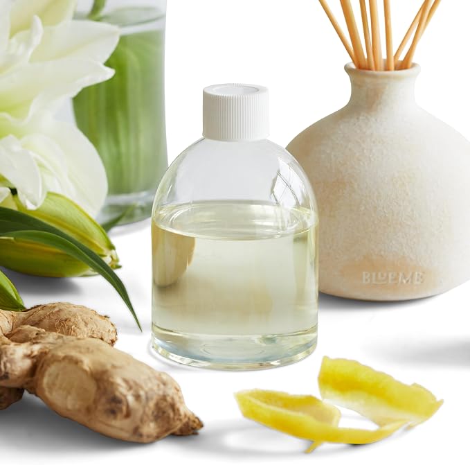 Blueme Happiness Wellness Diffuser Oil Refill | Yuzu & Ginger | 5.92 Fl Oz - Refillable Diffuser, Essential Oils, Ceramic, Rattan Reeds | Small