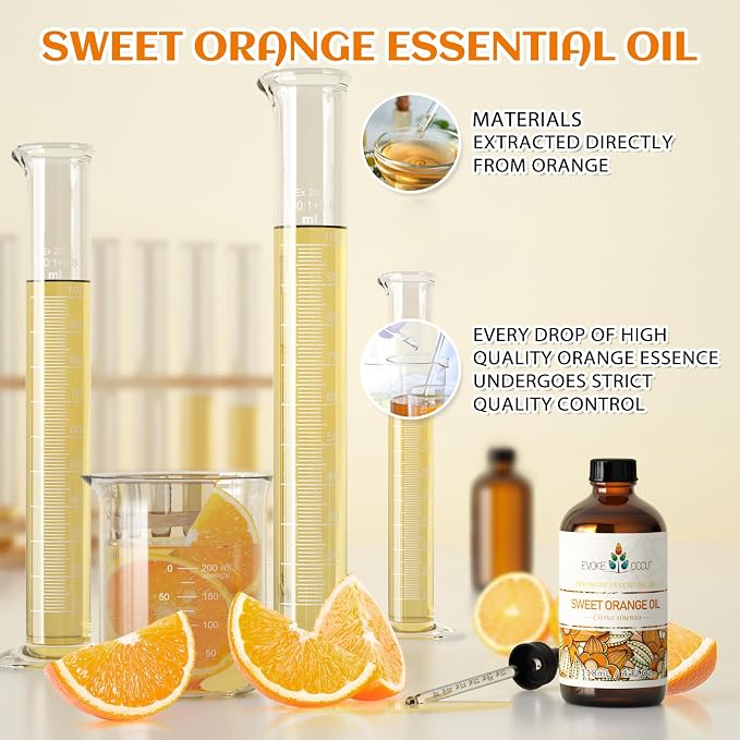 EVOKE OCCU 4OZ Orange Essential Oil Citrus Aromatherapy Oil for Diffuser, Home Cleaning, Skin & Hair Care, DIY Soap & Candle Making
